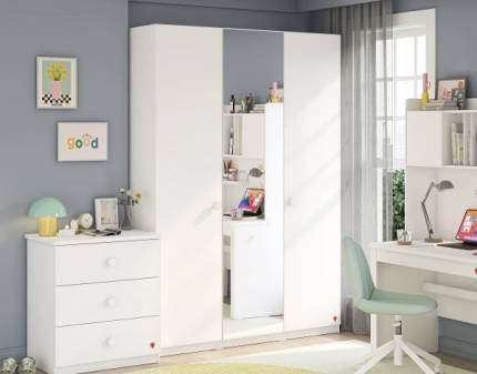  Dulap cu 3 usi si oglinda VARIA WHITE