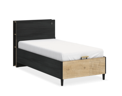 Pat cu lada si tablie cu rafturi (120x200cm) BLACK